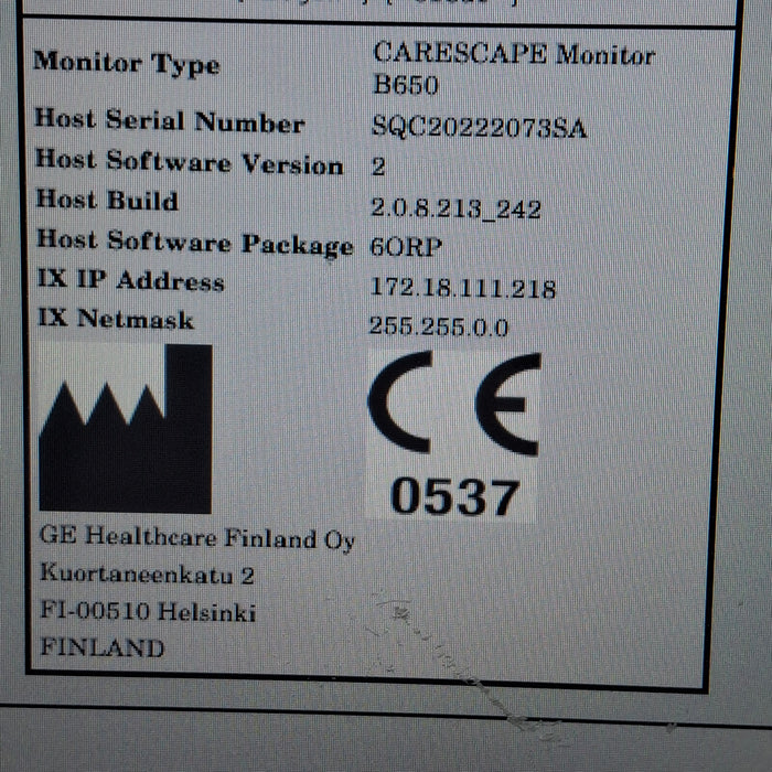 GE Healthcare Carescape B650 Patient Monitor