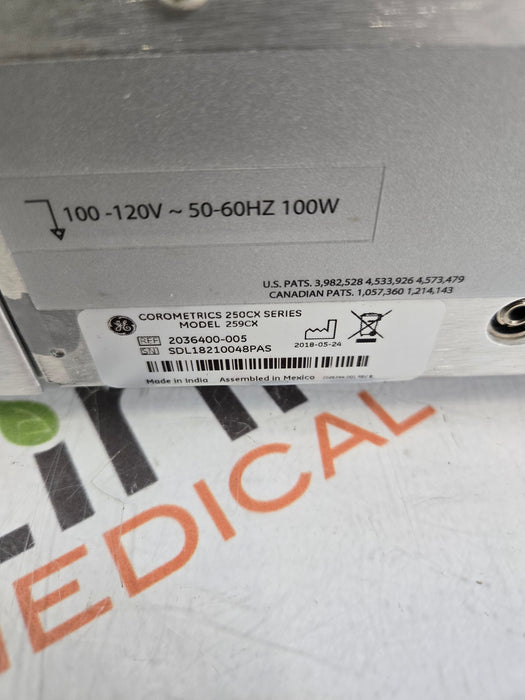 GE Healthcare Corometrics 250cx Series Model 259cx Fetal Monitor