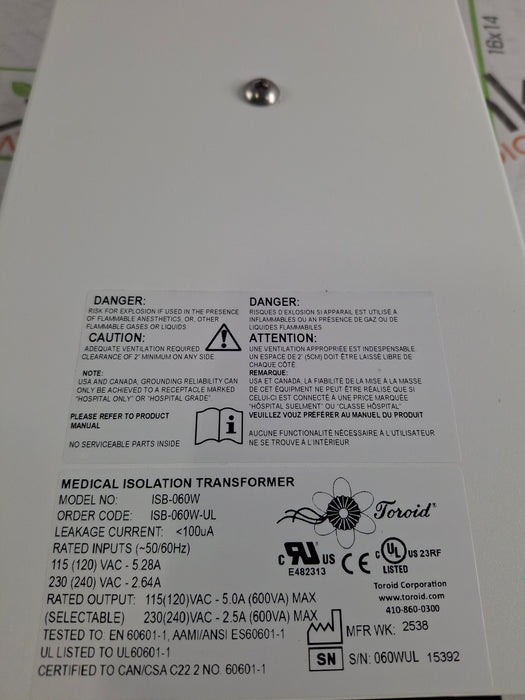 Toroid ISB-060W Medical Grade Transformer