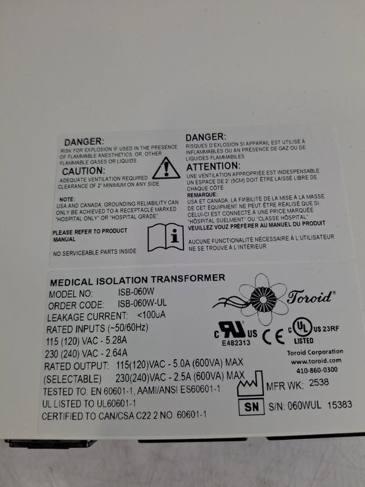 Toroid ISB-060W Medical Grade Transformer