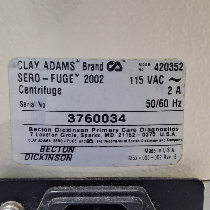 Clay Adams 420352 Sero-fuge 2002 2-Speed Centrifuge