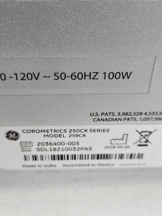 GE Healthcare Corometrics 250cx Series Model 259cx Fetal Monitor