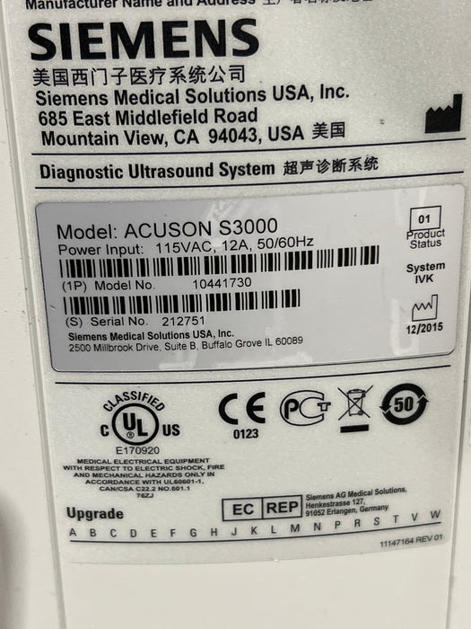 Siemens Acuson S3000 Ultrasound