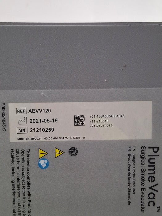 Zimmer PlumeVac AEVV120 Surgical Smoke Evacuator