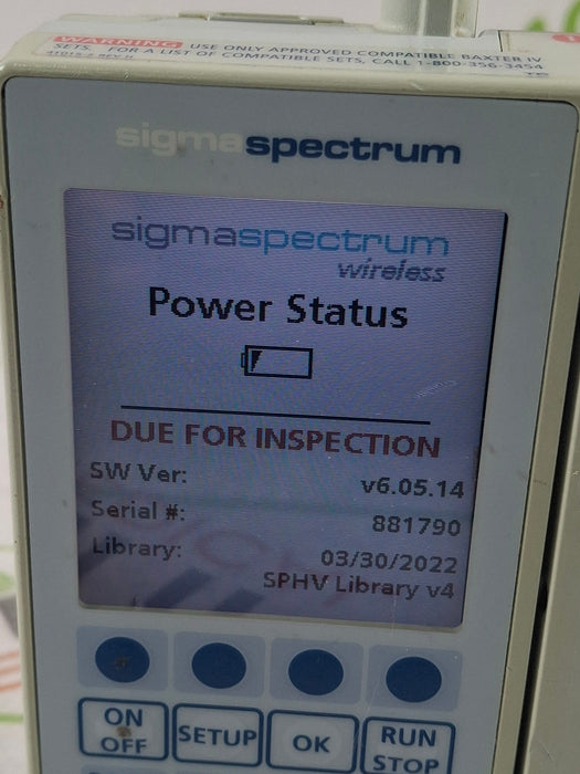Baxter Sigma Spectrum 6.05.14 with B/G Battery Infusion Pump