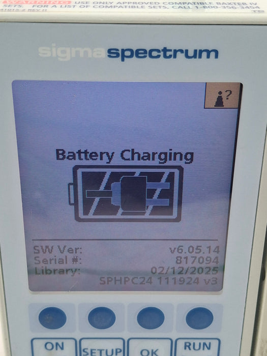 Baxter Sigma Spectrum 6.05.14 with B/G Battery Infusion Pump