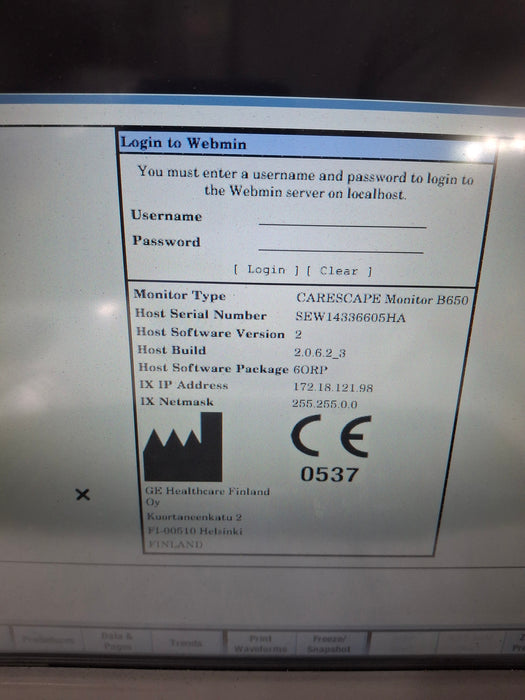 GE Healthcare Carescape B650 Anesthesia Care Patient Monitor