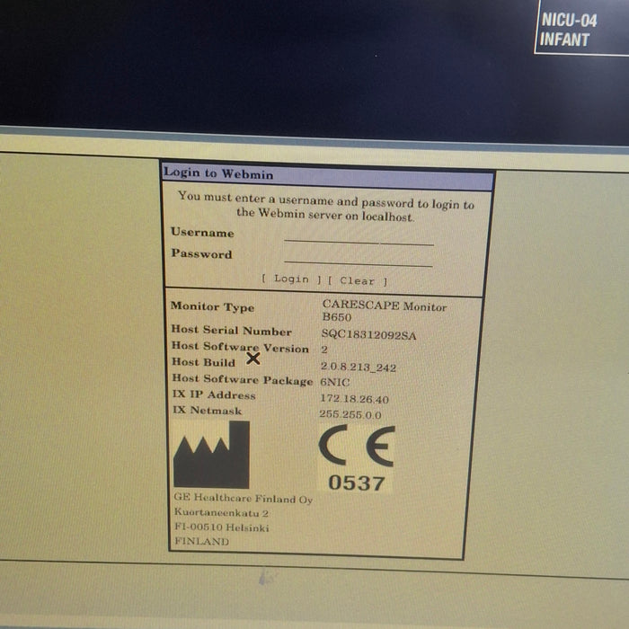 GE Healthcare Carescape B650 Neonatal Care Patient Monitor