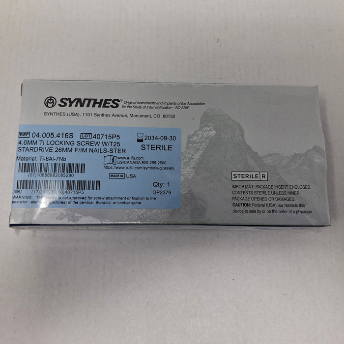 Synthes, Inc. 04.005.416S 4.0mm TI Locking Screw w/ T25 Stardrive 26mm F/IM Nail