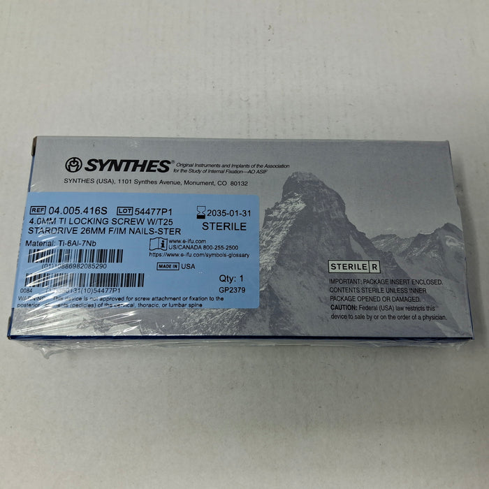 Synthes, Inc. 04.005.416S 4.0mm TI Locking Screw w/ T25 Stardrive 26mm F/IM Nail