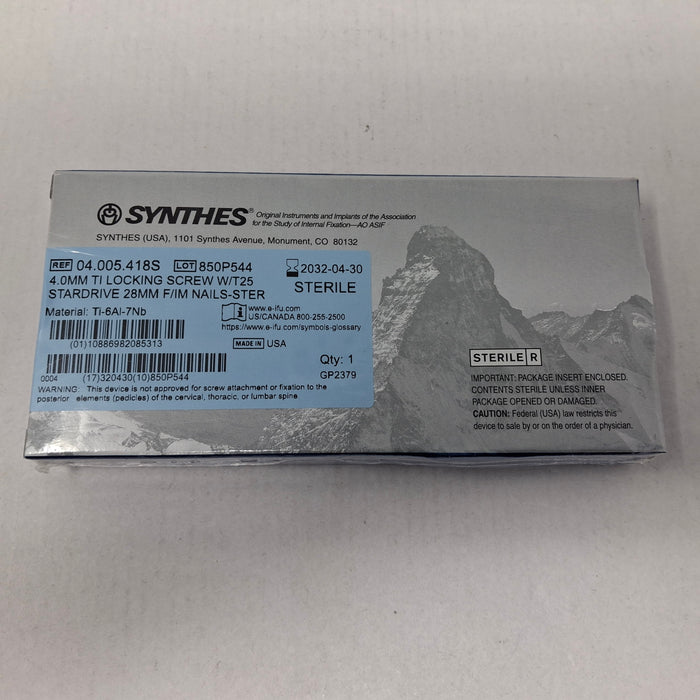 Synthes, Inc. 04.005.418S 4.0mm TI Locking Screw w/ T25 Stardrive 28mm F/IM Nail