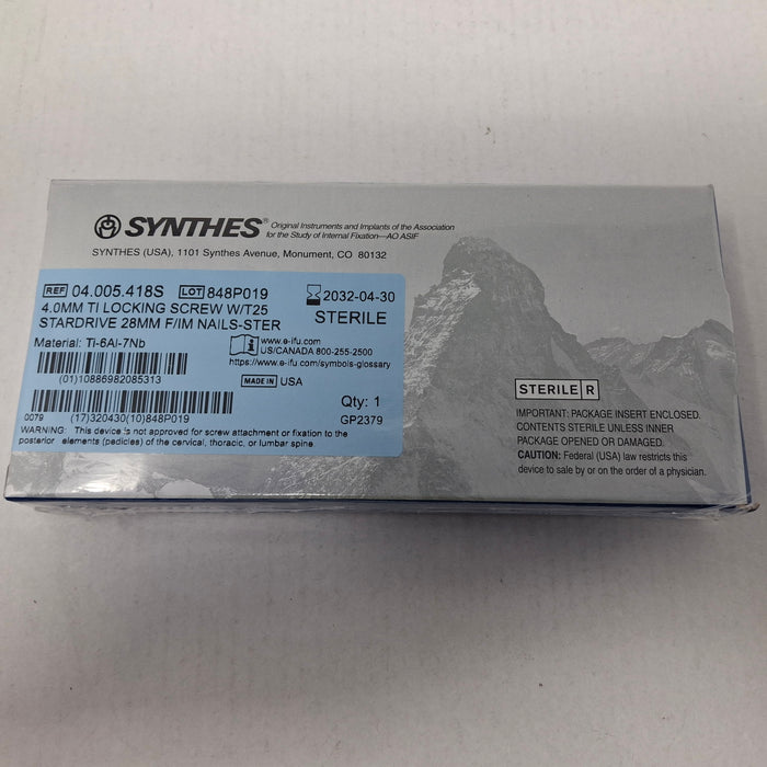 Synthes, Inc. 04.005.418S 4.0mm TI Locking Screw w/ T25 Stardrive 28mm F/IM Nail