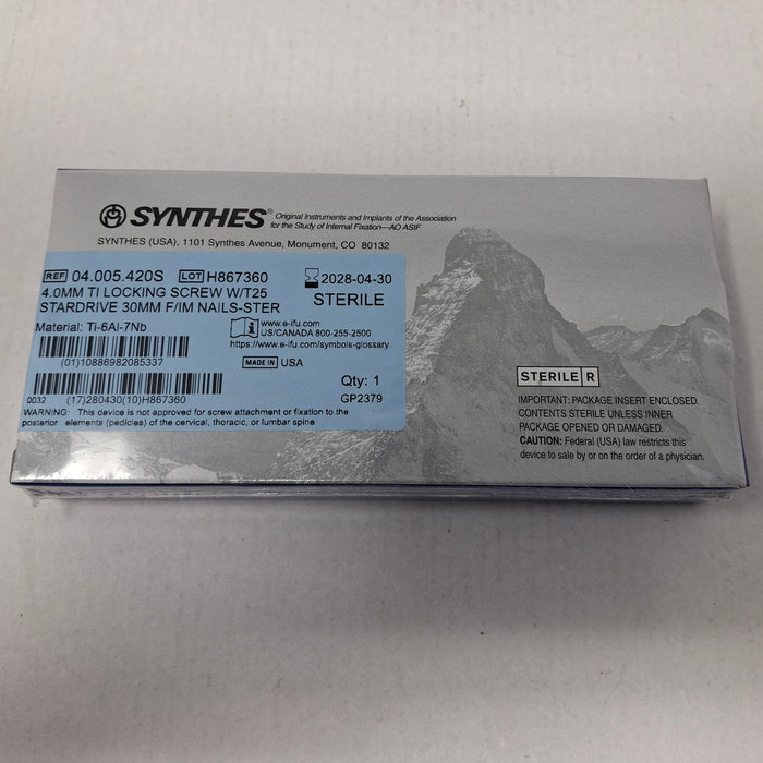 Synthes, Inc. 04.005.420S 4.0mm TI Locking Screw w/ T25 Stardrive 30mm F/IM Nail