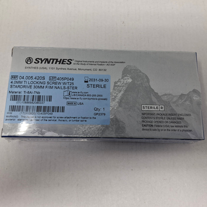 Synthes, Inc. 04.005.420S 4.0mm TI Locking Screw w/ T25 Stardrive 30mm F/IM Nail
