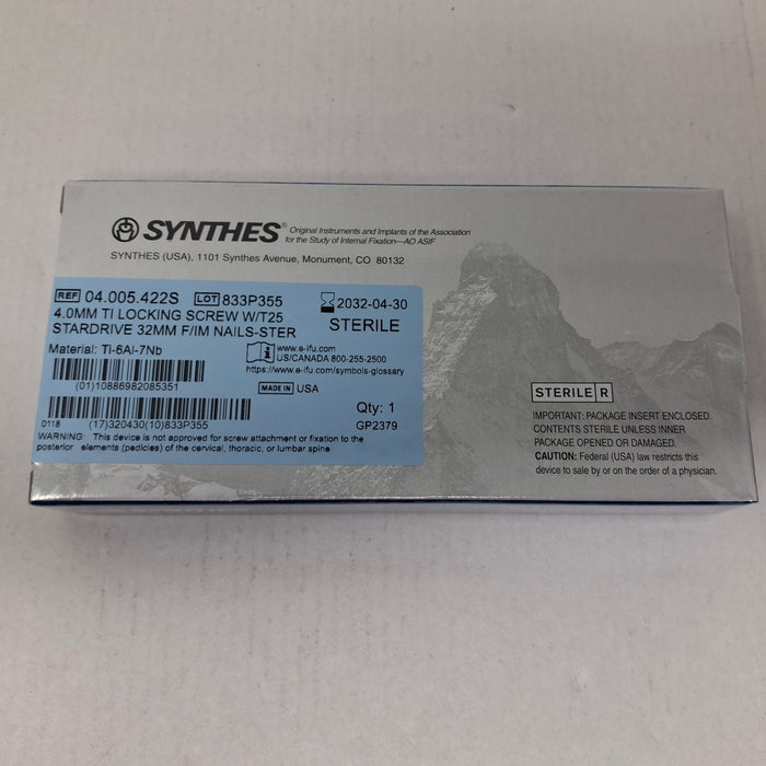 Synthes, Inc. 04.005.422S 4.0mm TI Locking Screw w/ T25 Stardrive 32mm F/IM Nail