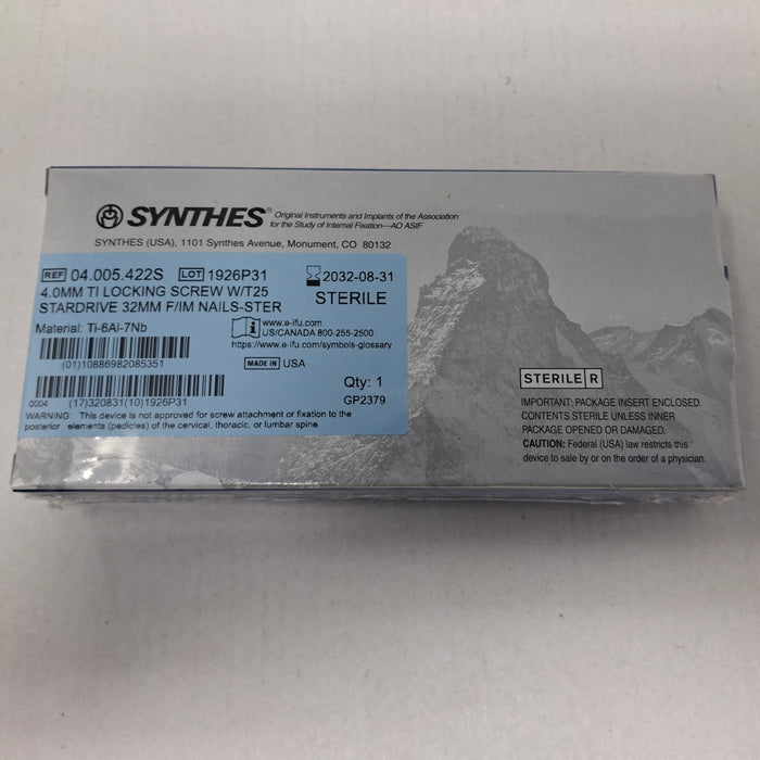 Synthes, Inc. 04.005.422S 4.0mm TI Locking Screw w/ T25 Stardrive 32mm F/IM Nail