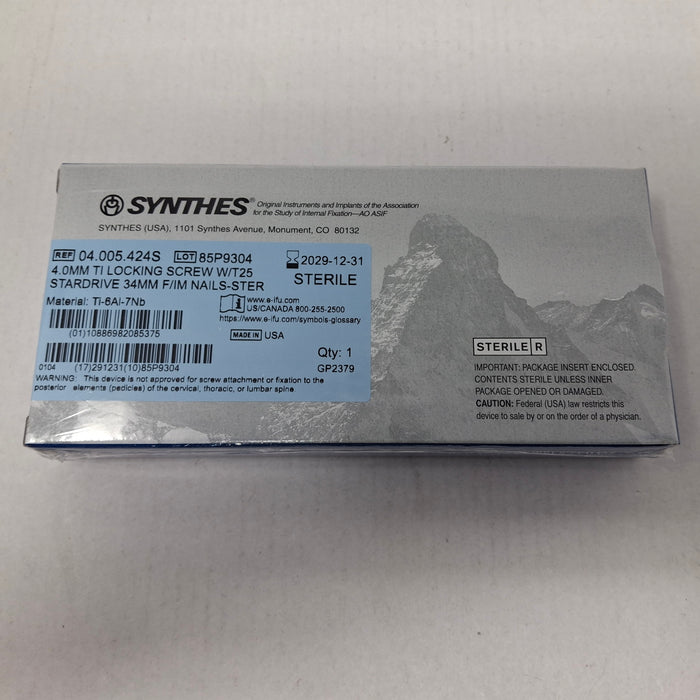 Synthes, Inc. 04.005.424S 4.0mm TI Locking Screw w/ T25 Stardrive 34mm F/IM Nail