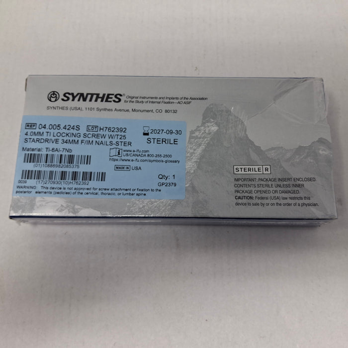 Synthes, Inc. 04.005.424S 4.0mm TI Locking Screw w/ T25 Stardrive 34mm F/IM Nail