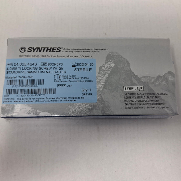 Synthes, Inc. 04.005.424S 4.0mm TI Locking Screw w/ T25 Stardrive 34mm F/IM Nail