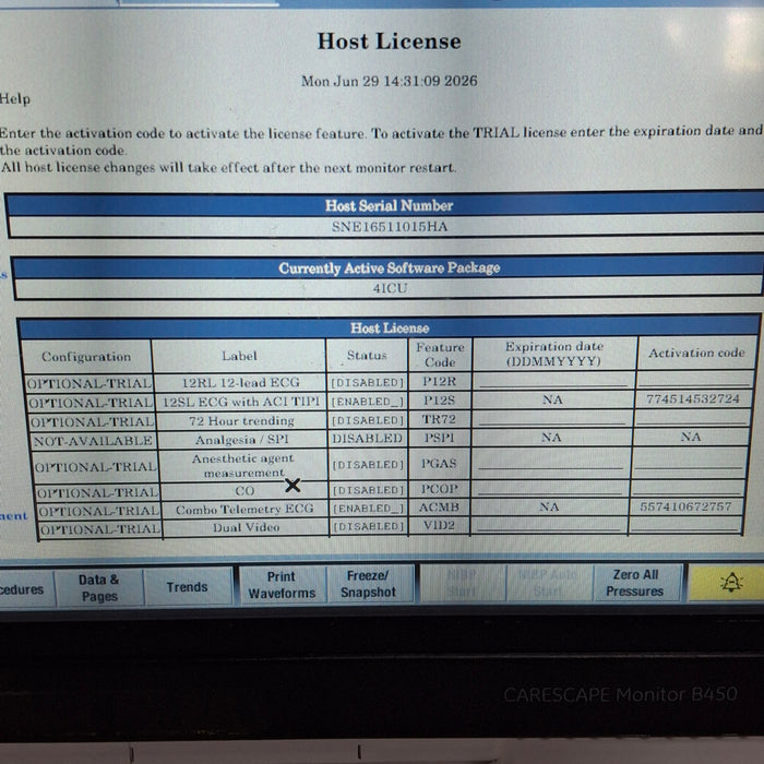 GE Healthcare Carescape B450 Critical Care Patient Monitor