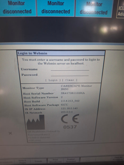 GE Healthcare Carescape B650 Critical Care Patient Monitor