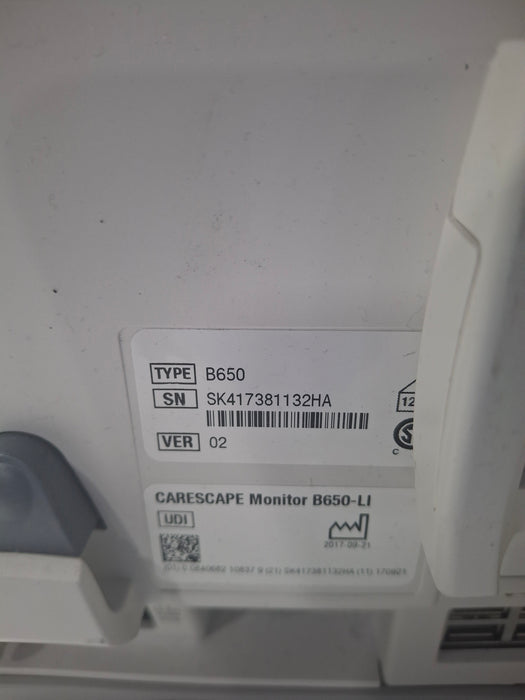 GE Healthcare Carescape B650 Critical Care Patient Monitor