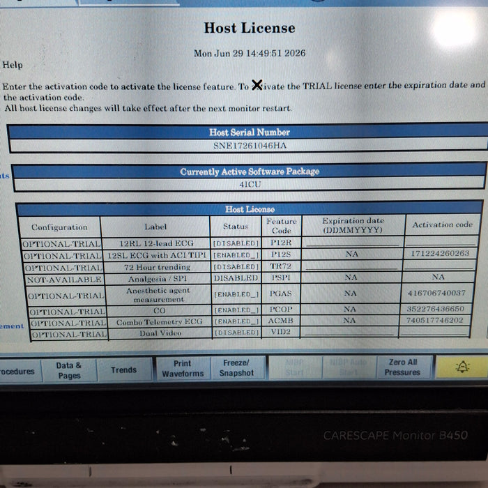 GE Healthcare Carescape B450 Critical Care Patient Monitor