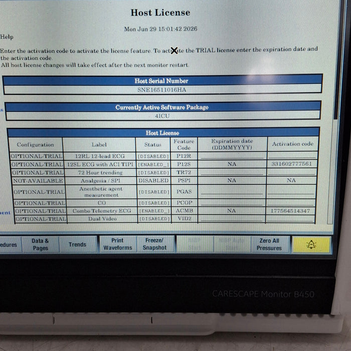 GE Healthcare Carescape B450 Critical Care Patient Monitor