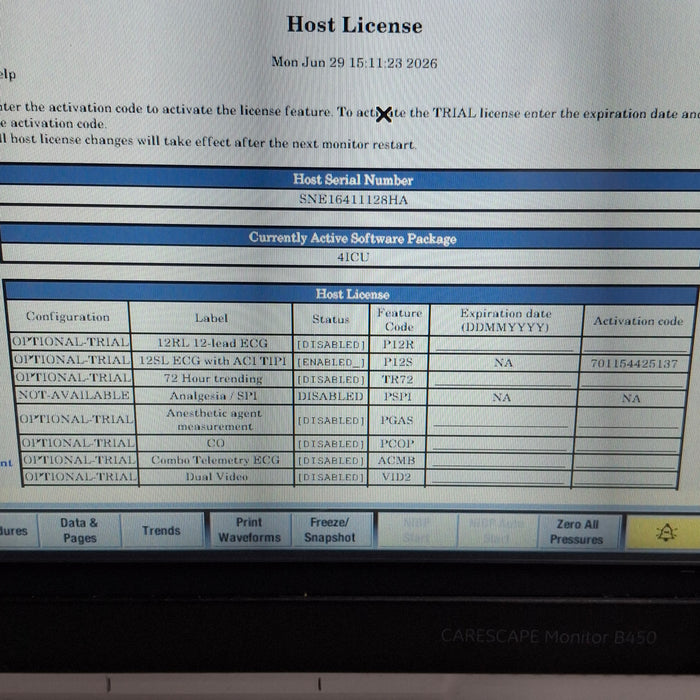 GE Healthcare Carescape B450 Critical Care Patient Monitor