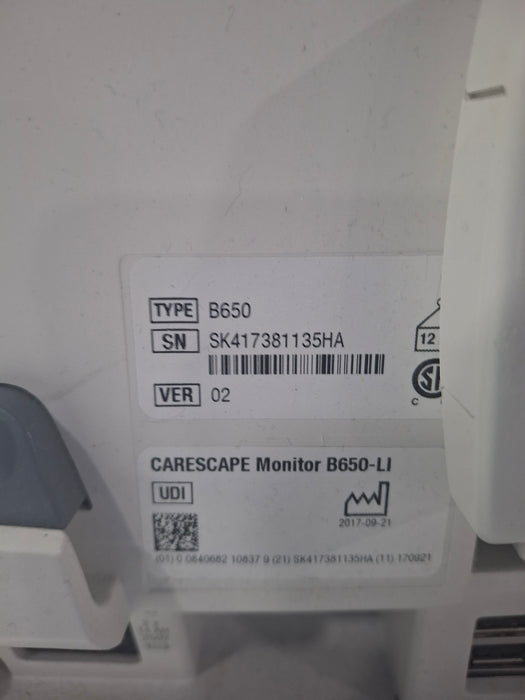 GE Healthcare Carescape B650 Critical Care Patient Monitor