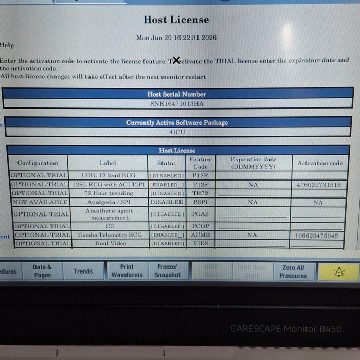GE Healthcare Carescape B450 Critical Care Patient Monitor