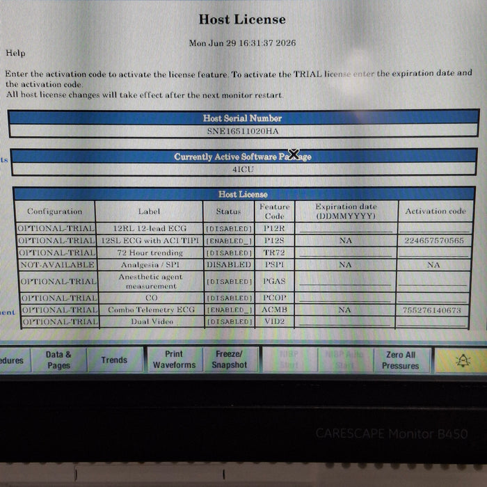 GE Healthcare Carescape B450 Critical Care Patient Monitor
