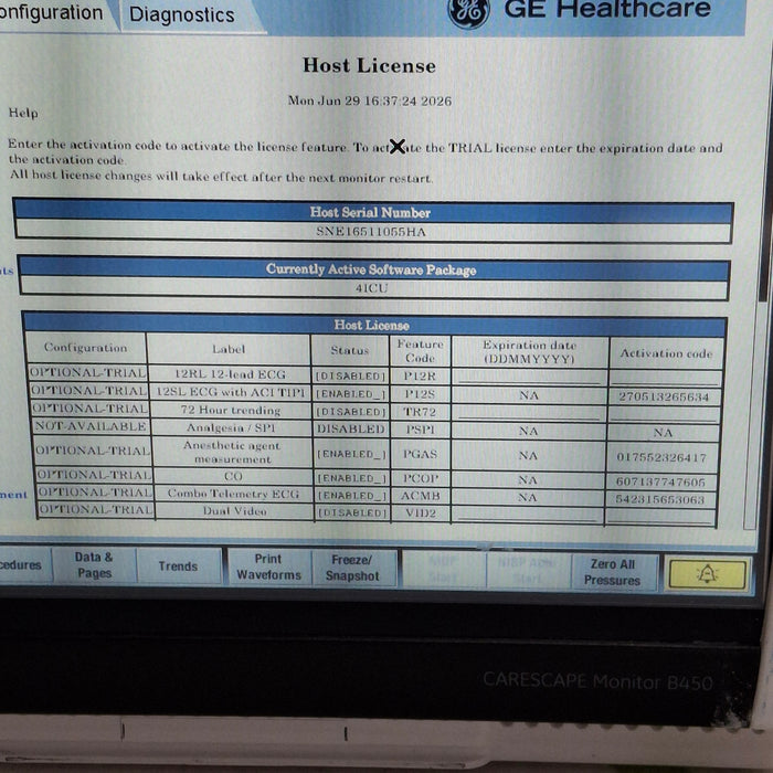 GE Healthcare Carescape B450 Critical Care Patient Monitor