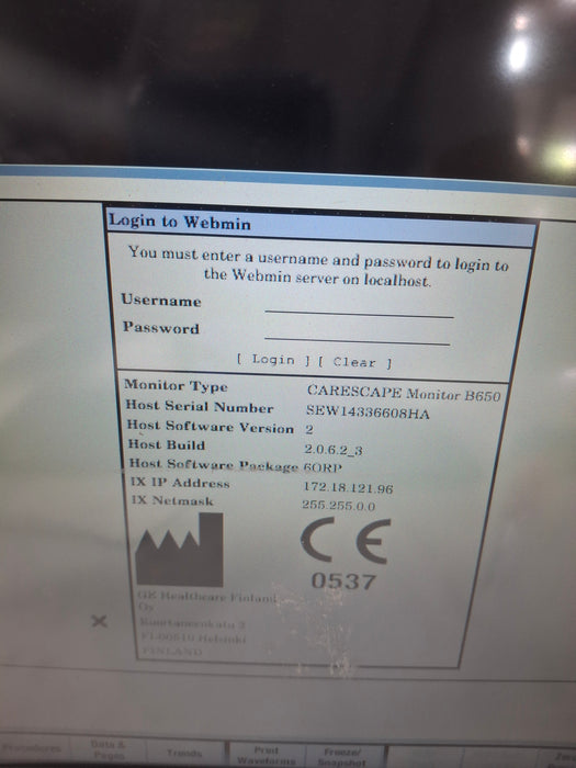GE Healthcare Carescape B650 Anesthesia Care Patient Monitor