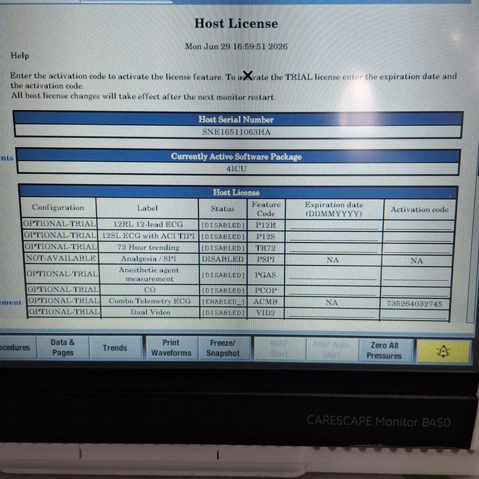 GE Healthcare Carescape B450 Critical Care Patient Monitor