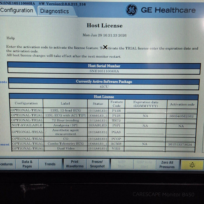 GE Healthcare Carescape B450 Critical Care Patient Monitor