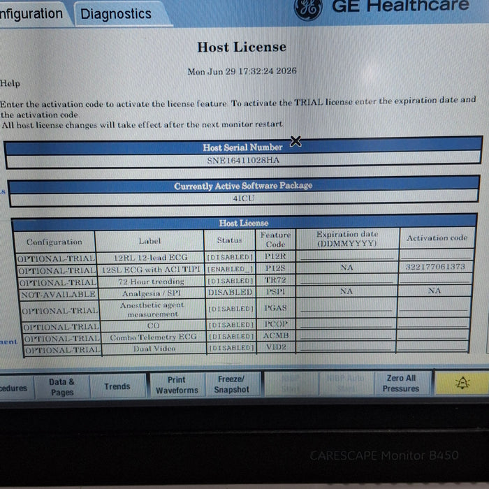 GE Healthcare Carescape B450 Critical Care Patient Monitor