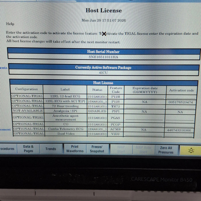 GE Healthcare Carescape B450 Critical Care Patient Monitor