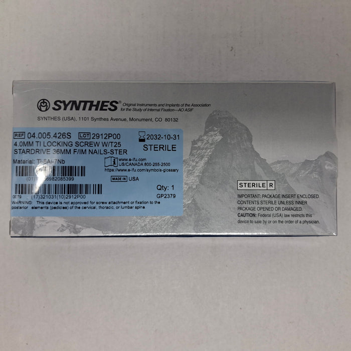 Synthes, Inc. 04.005.426S 4.0mm TI Locking Screw w/ T25 Stardrive 36mm F/IM Nail