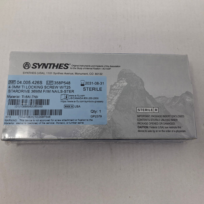 Synthes, Inc. 04.005.426S 4.0mm TI Locking Screw w/ T25 Stardrive 36mm F/IM Nail