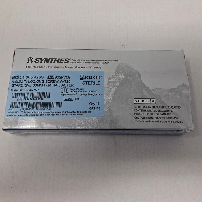 Synthes, Inc. 04.005.426S 4.0mm TI Locking Screw w/ T25 Stardrive 36mm F/IM Nail