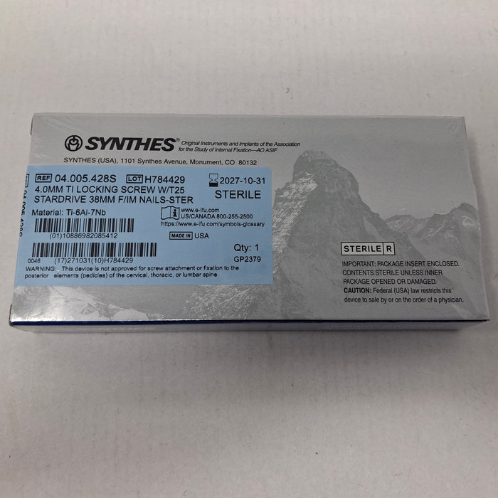 Synthes, Inc. 04.005.428S 4.0mm TI Locking Screw w/ T25 Stardrive 38mm F/IM Nail