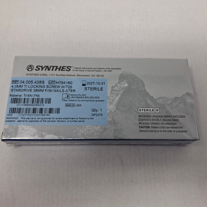 Synthes, Inc. 04.005.428S 4.0mm TI Locking Screw w/ T25 Stardrive 38mm F/IM Nail