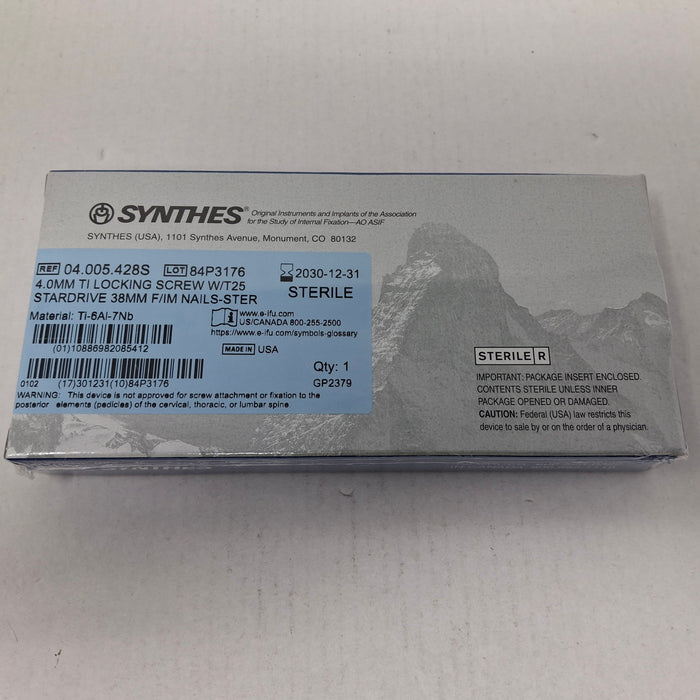 Synthes, Inc. 04.005.428S 4.0mm TI Locking Screw w/ T25 Stardrive 38mm F/IM Nail
