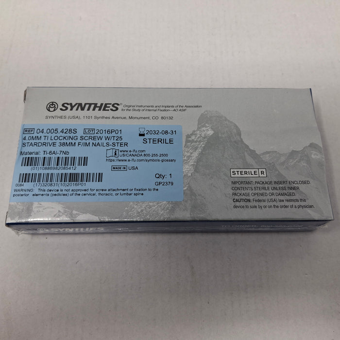 Synthes, Inc. 04.005.428S 4.0mm TI Locking Screw w/ T25 Stardrive 38mm F/IM Nail