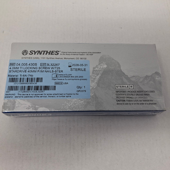 Synthes, Inc. 04.005.430S 4.0mm TI Locking Screw w/ T25 Stardrive 40mm F/IM Nail