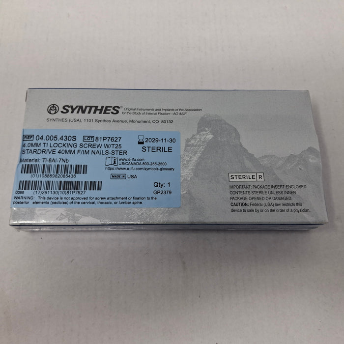 Synthes, Inc. 04.005.430S 4.0mm TI Locking Screw w/ T25 Stardrive 40mm F/IM Nail