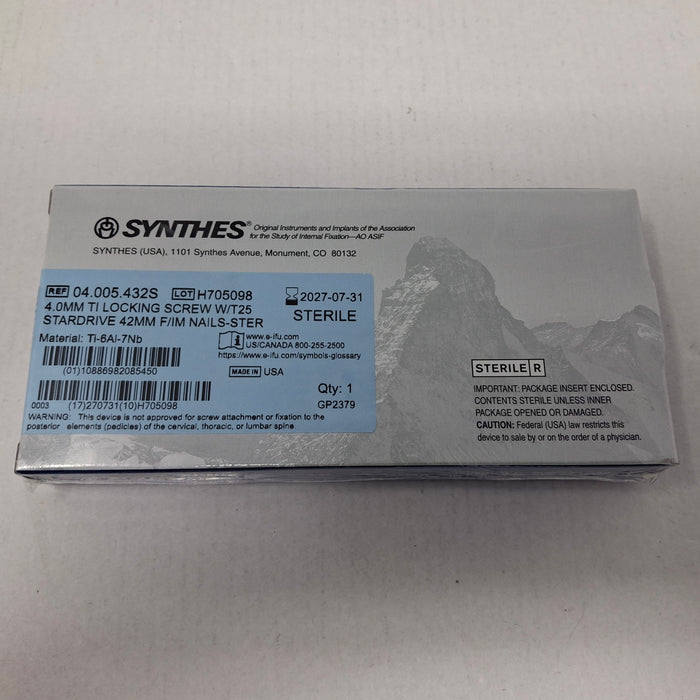 Synthes, Inc. 04.005.432S 4.0mm TI Locking Screw w/ T25 Stardrive 42mm F/IM Nail