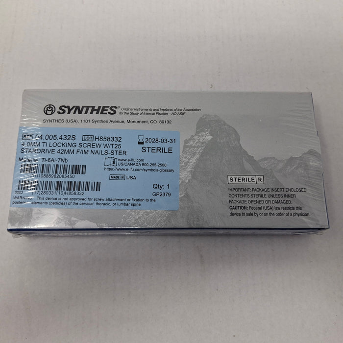 Synthes, Inc. 04.005.432S 4.0mm TI Locking Screw w/ T25 Stardrive 42mm F/IM Nail