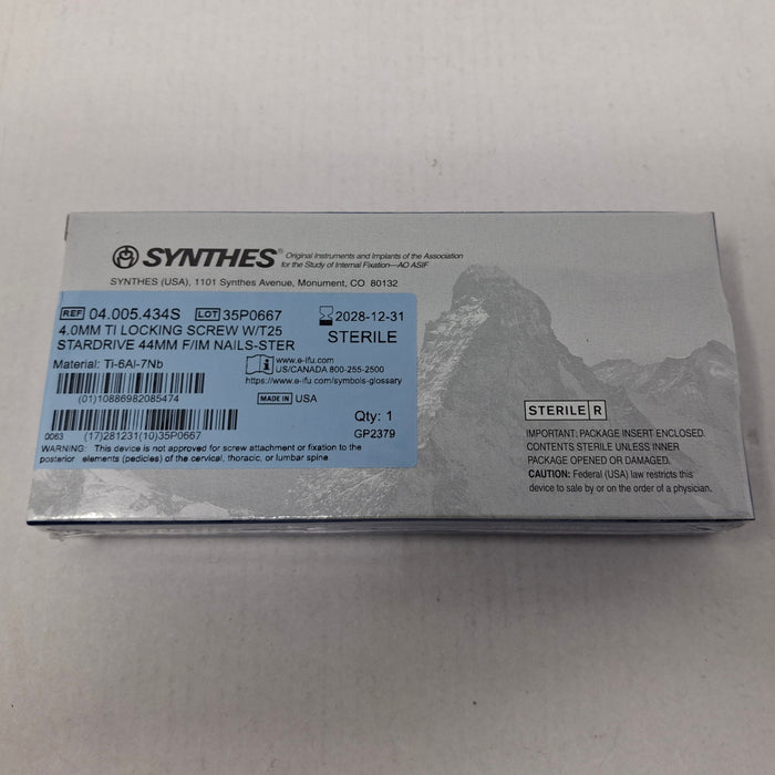 Synthes, Inc. 04.005.434S 4.0mm TI Locking Screw w/ T25 Stardrive 44mm F/IM Nail